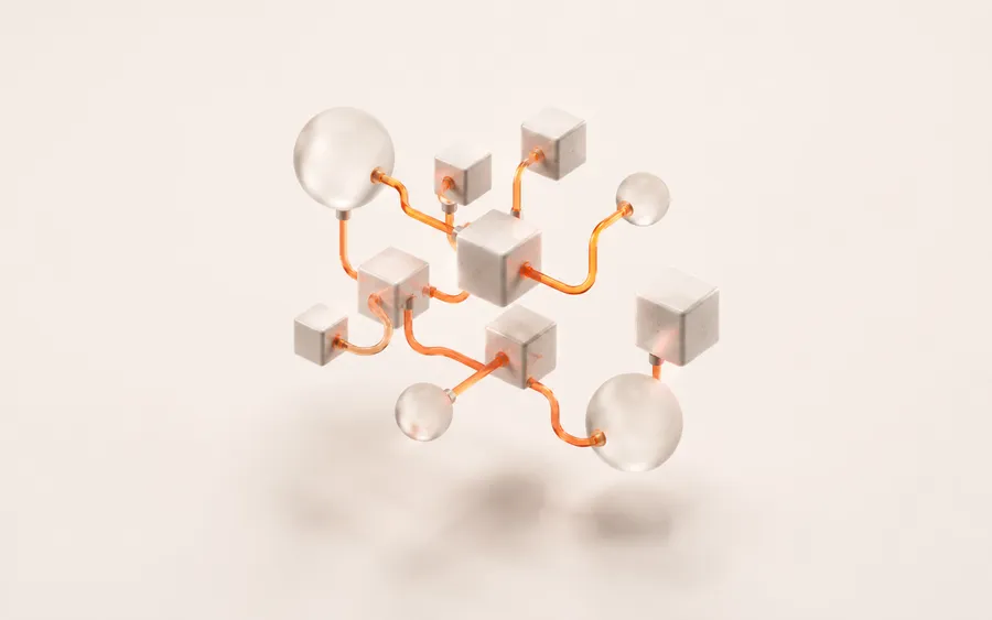 Abstract render of connected modular blocks representing SaaS development by Holvine